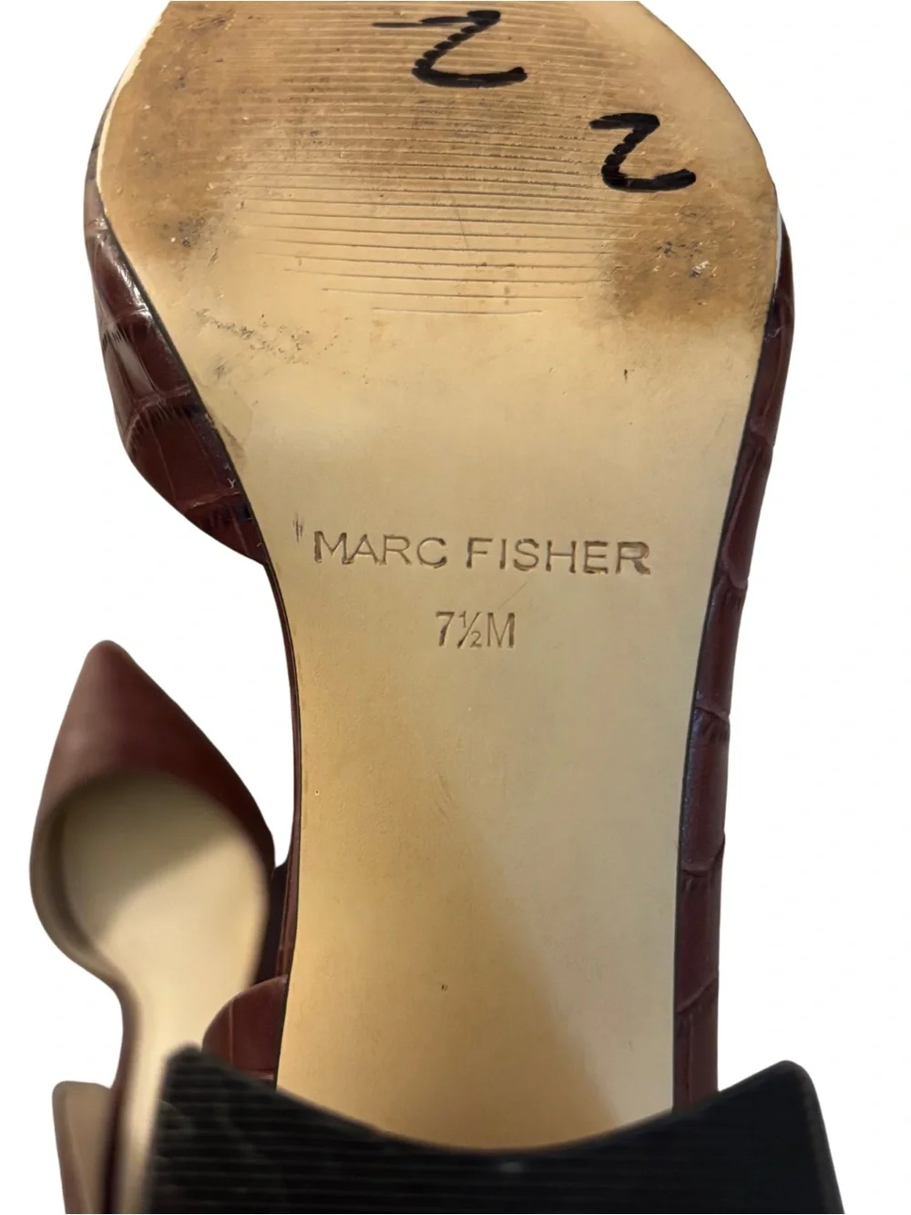 Marc Fisher Brown Croc Embossed Pointed Toe Block Heels Size 7.5